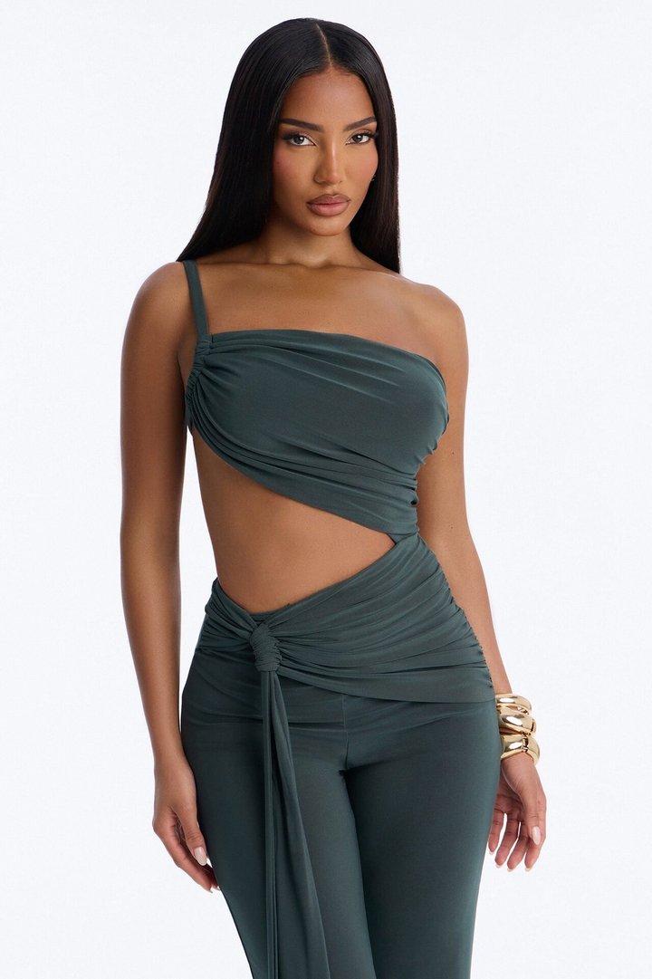 Ulissa Draped Straight Leg Jumpsuit - Olive