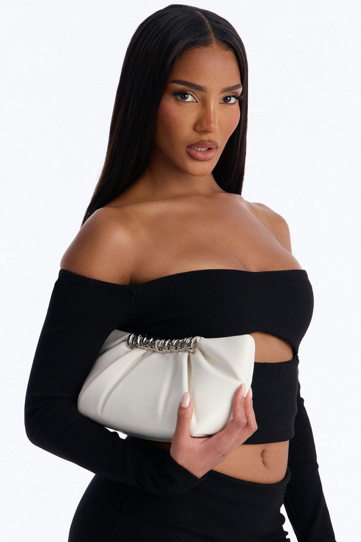 Cece Faux Leather Hardware Clutch - Cream