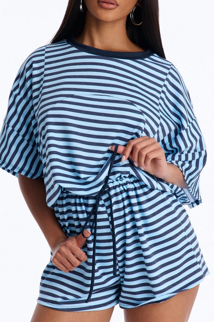 Read Between The Lines French Terry Romper - Blue