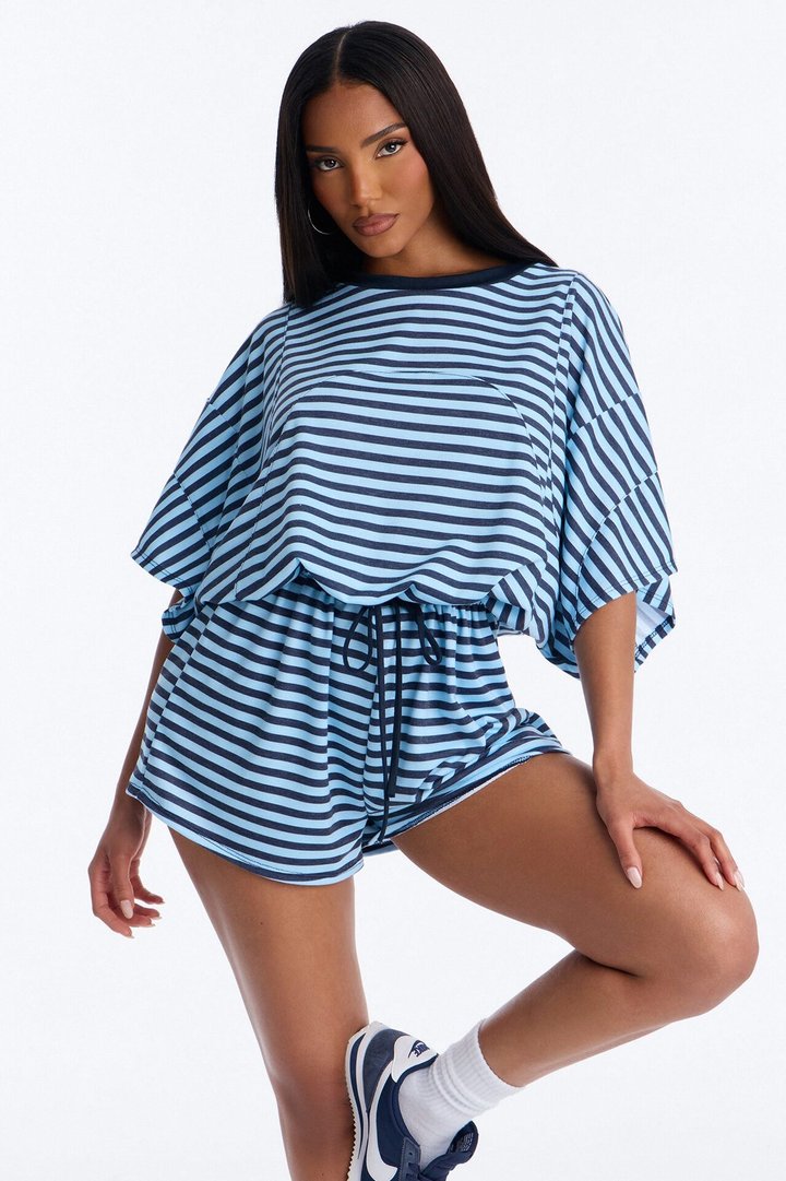 Read Between The Lines French Terry Romper - Blue