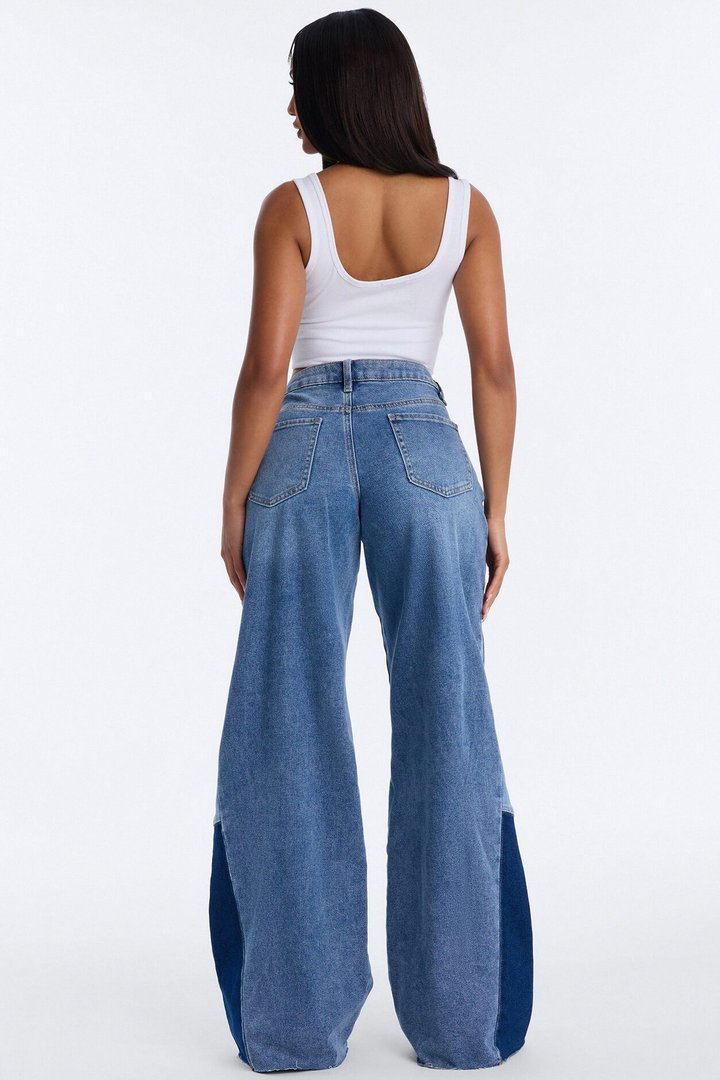 Sun Valley Two Tone Wide Leg Jeans - Medium Wash