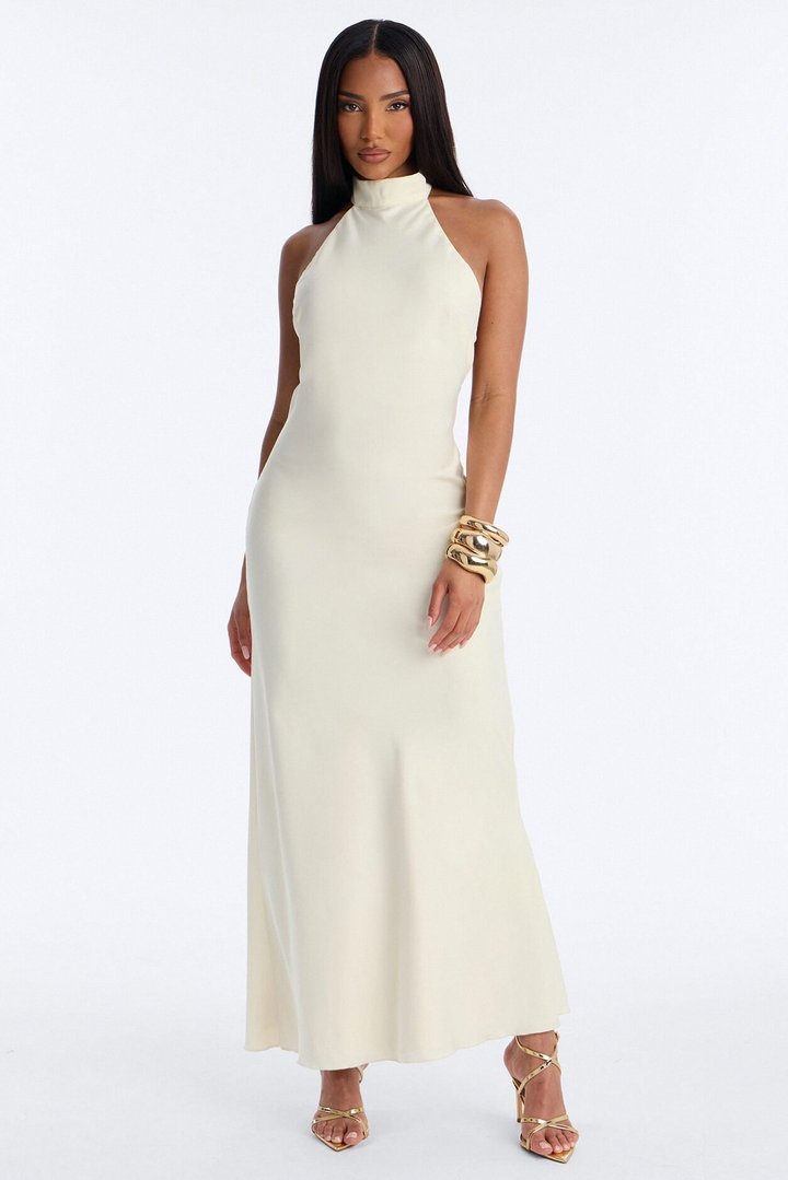 Sloane Satin Midi Dress - Off White