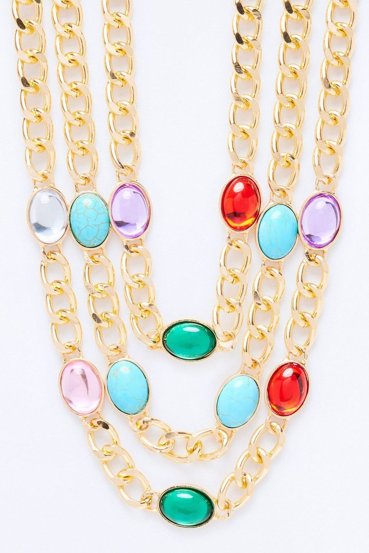 Stella Jeweled Layered Necklace - Gold/Multi