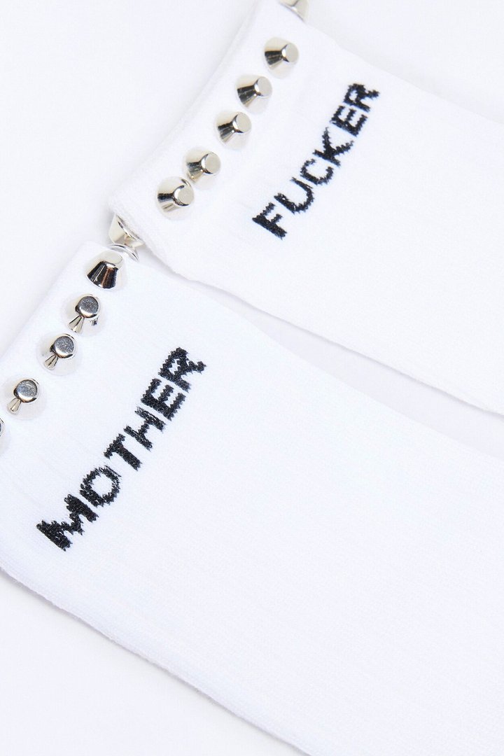 Mother Fucker Crew Socks - White/Black