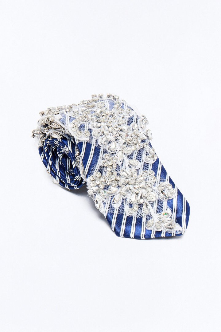 Day To Night Rhinestone Tie Scarf - Blue/combo
