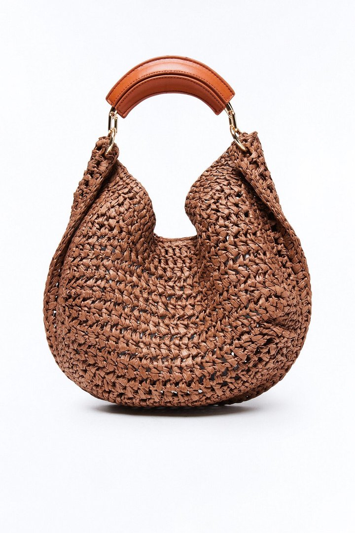 Officially Summer Straw Shoulder Handbag - Brown