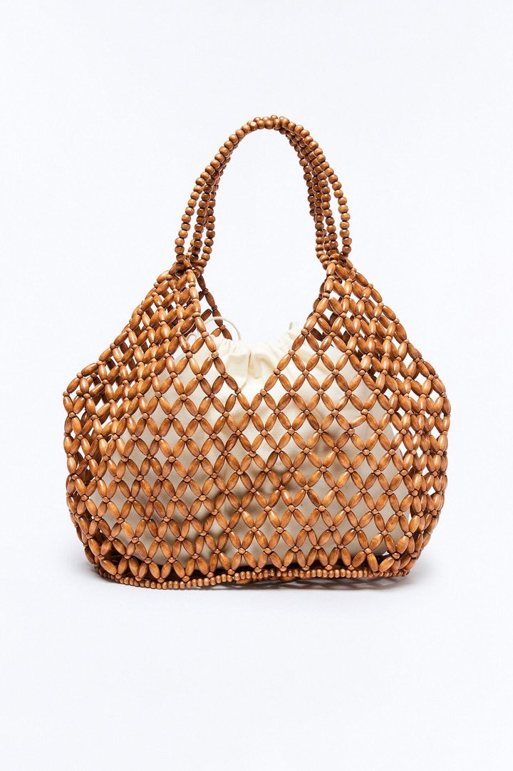Coastal Escape Beaded Shoulder Handbag - Brown