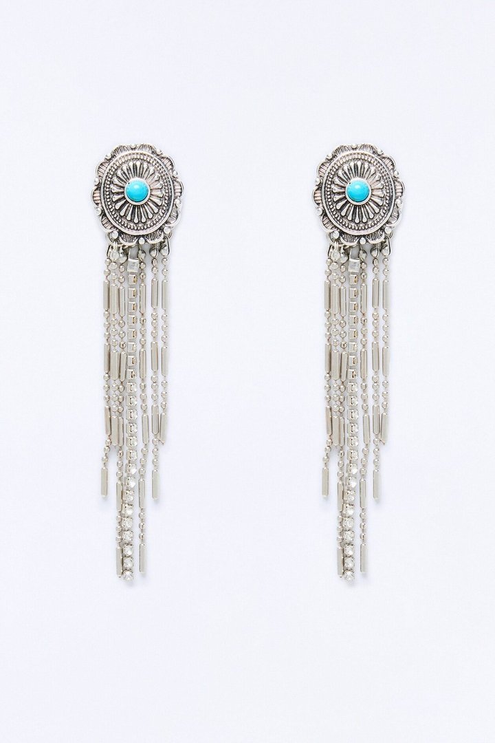 Saddle Up Fringe Western Drop Earrings - Turquoise