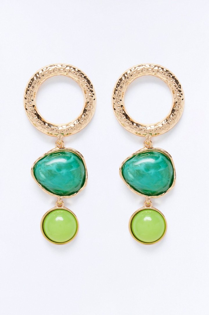 Sea Breeze Jeweled Drop Earrings - Gold/Green
