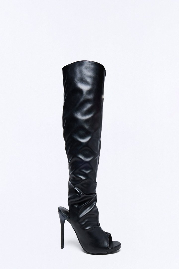 Alek Peep Toe Stiletto Boots - Black