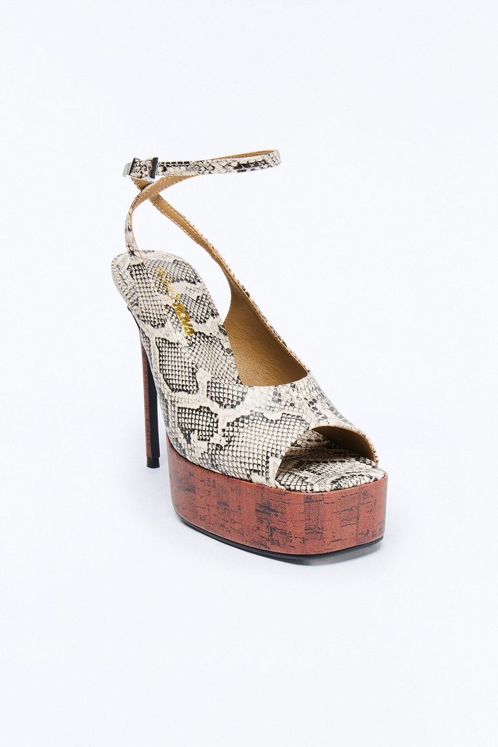 Fluid Peep Toe Platform Heels - Beige
