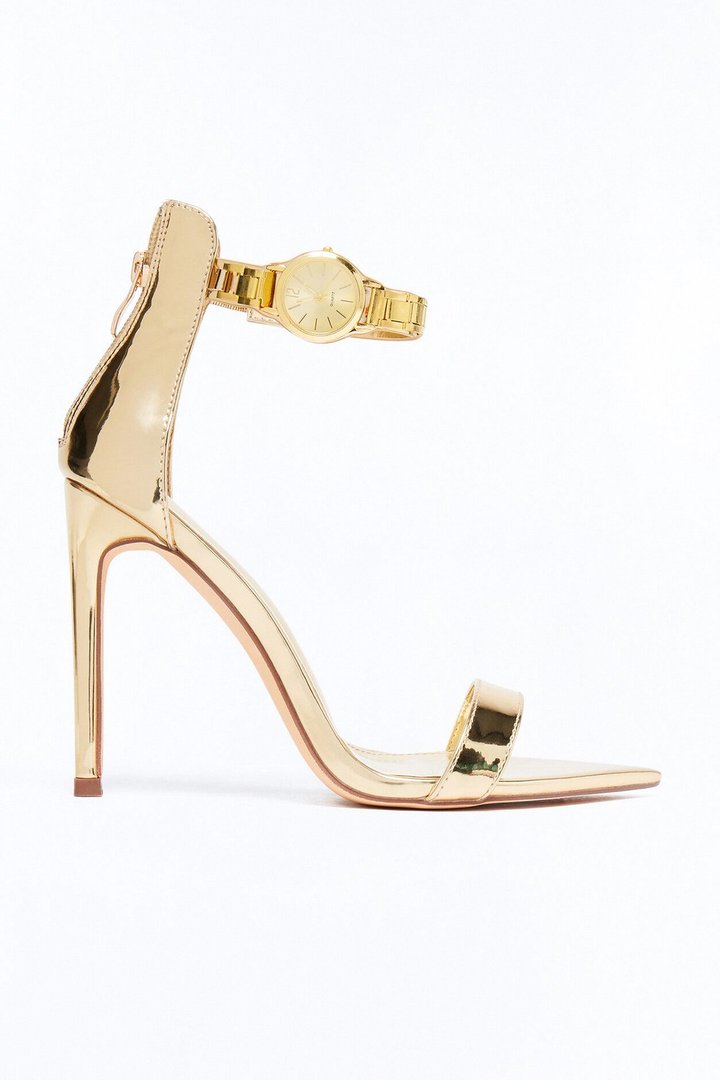 Chic Clock Stiletto Heels - Gold
