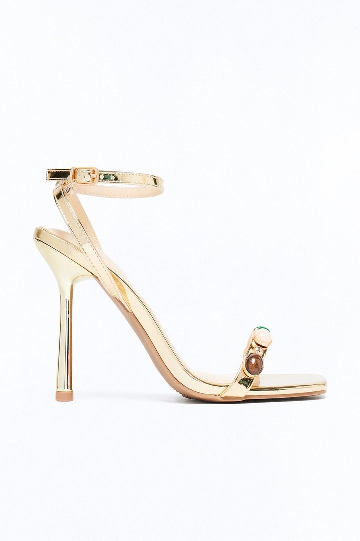 Lima Stone Ankle Strap Heels - Gold