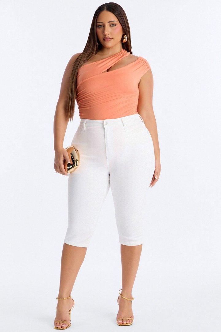 Been Here Before Ruched One Shoulder Bodysuit - Orange