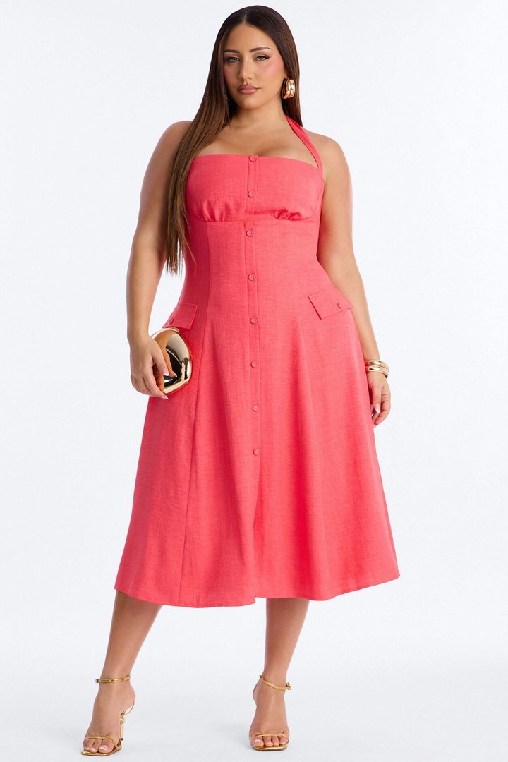 Christine Halter Midi Dress - Coral