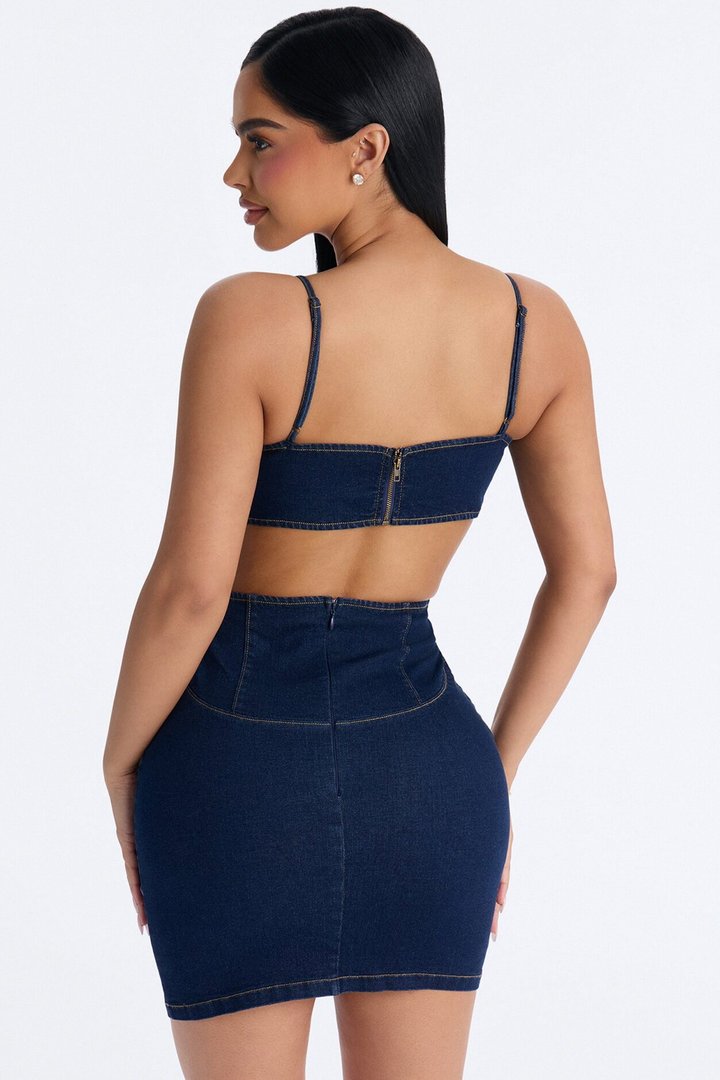 Sloane Cut Out Stretch Denim Mini Dress - Dark Wash
