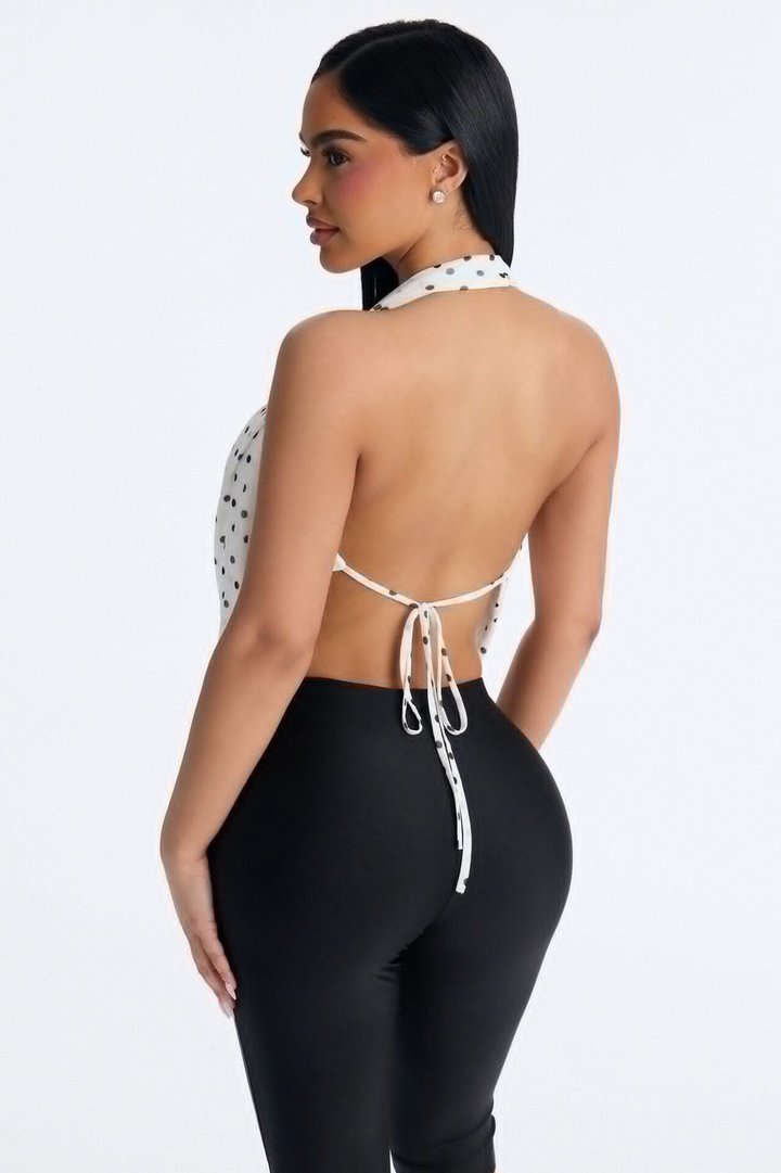 Melody Mesh Polka Dot Halter Top - Cream/combo