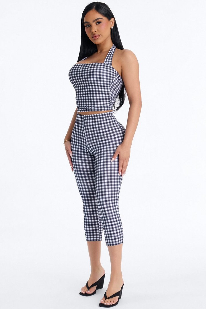 Annie Gingham Capri Set - Black/White