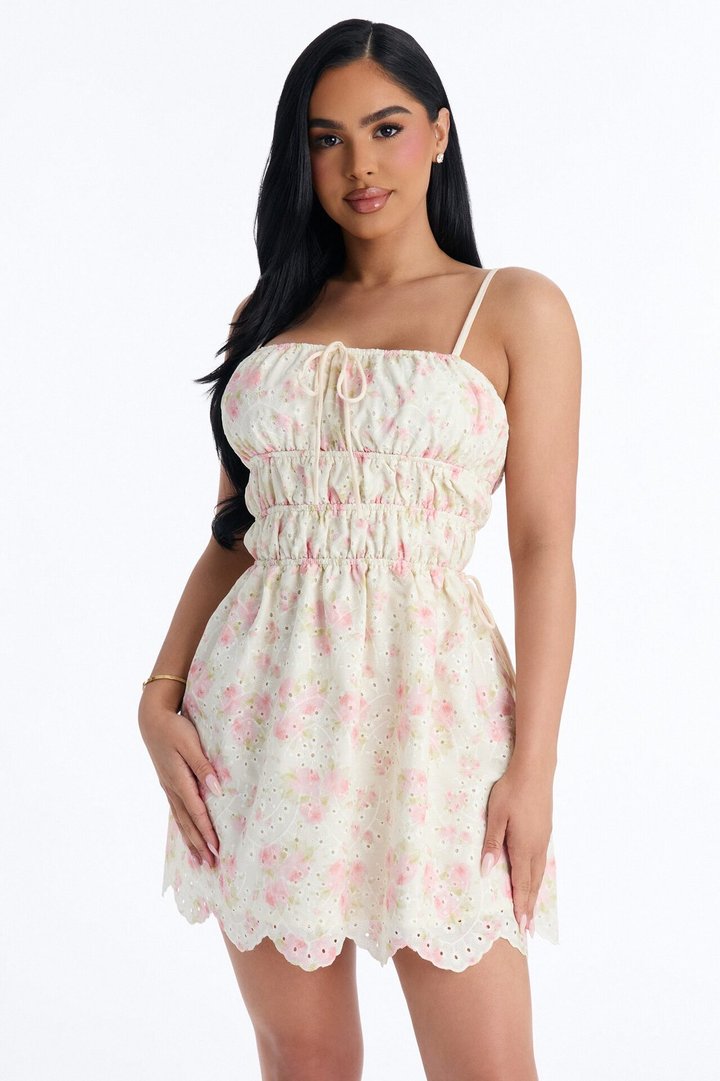 Skylar Floral Eyelet Mini Dress - Cream/combo