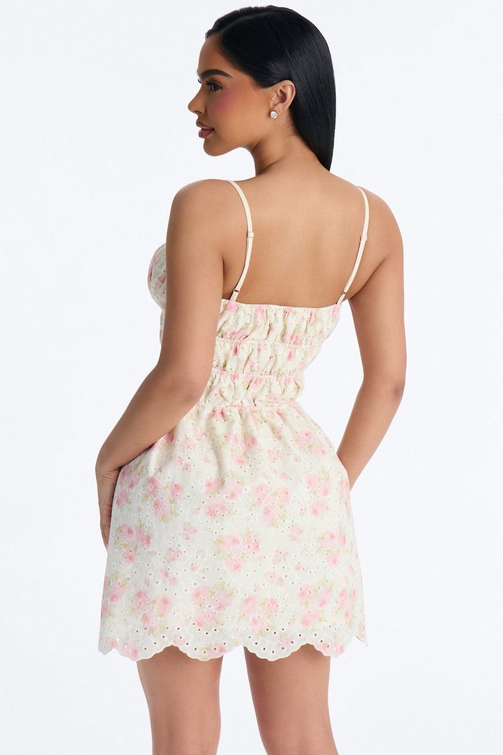 Skylar Floral Eyelet Mini Dress - Cream/combo