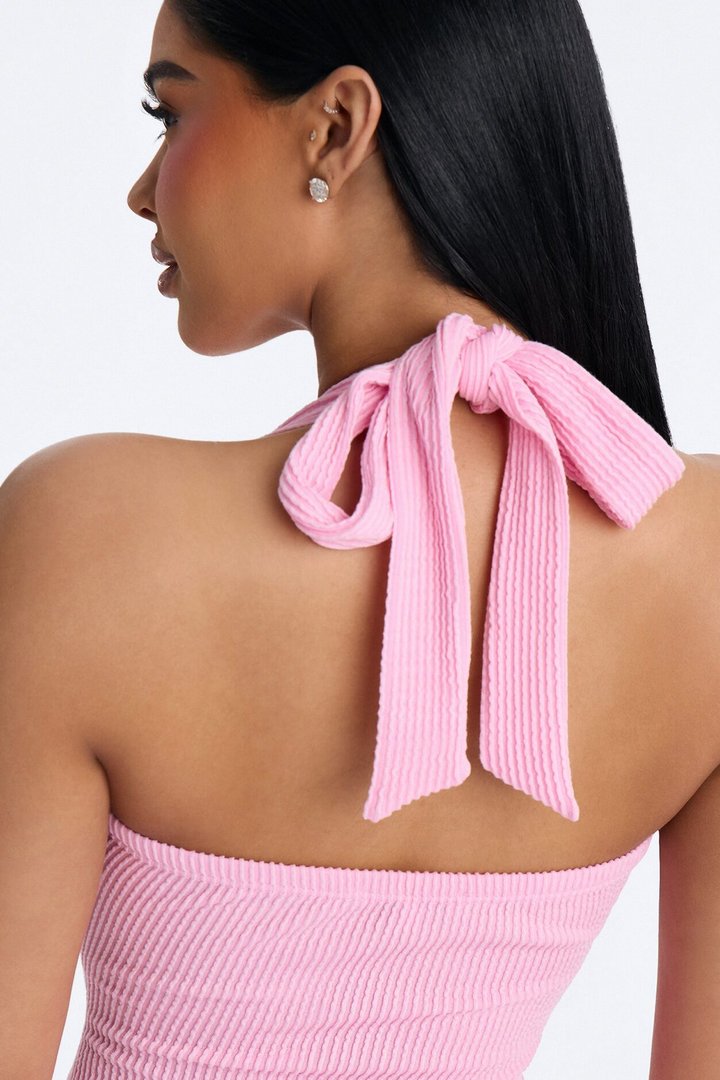 Kamryn Halter Ribbed Mini Dress - Pink