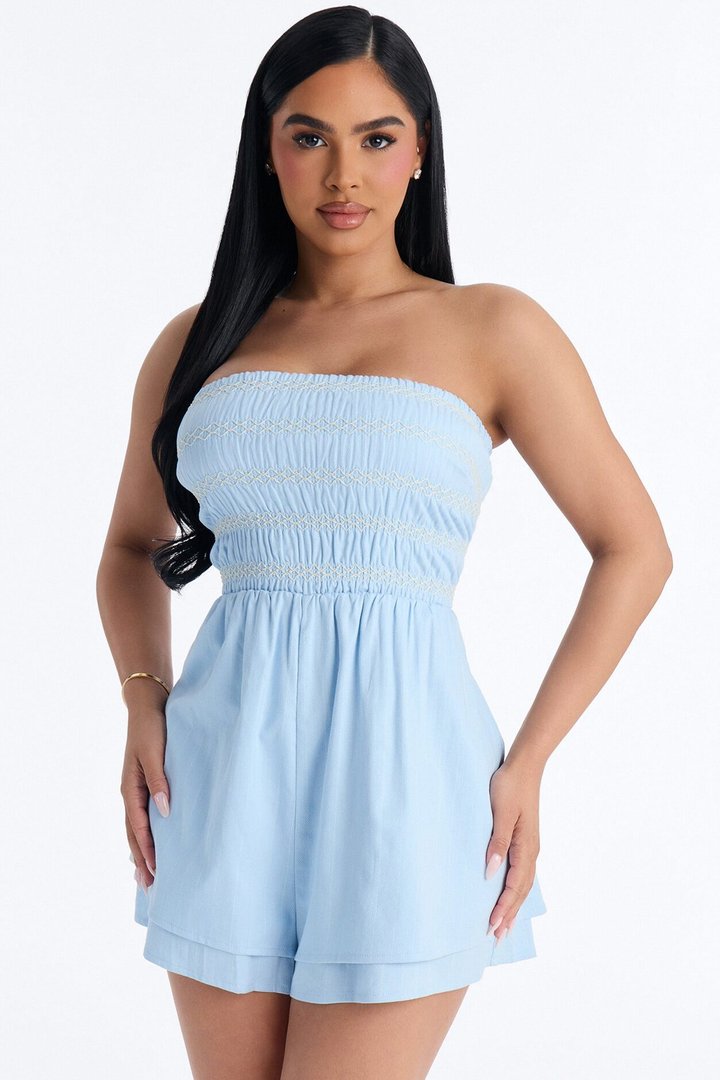 Chantel Strapless Romper - Light Blue