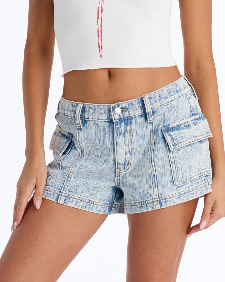 Portofino Cargo Denim Shorts - Medium Wash
