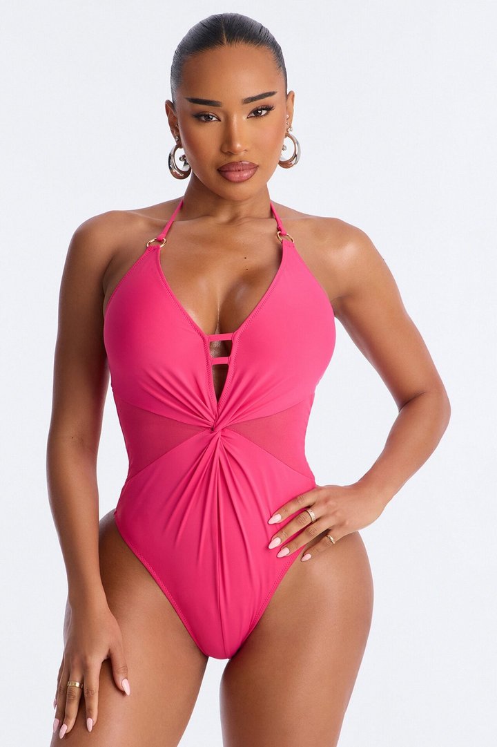 Seas The Day O-Ring Ruching 1 Piece Swimsuit - Hot Pink