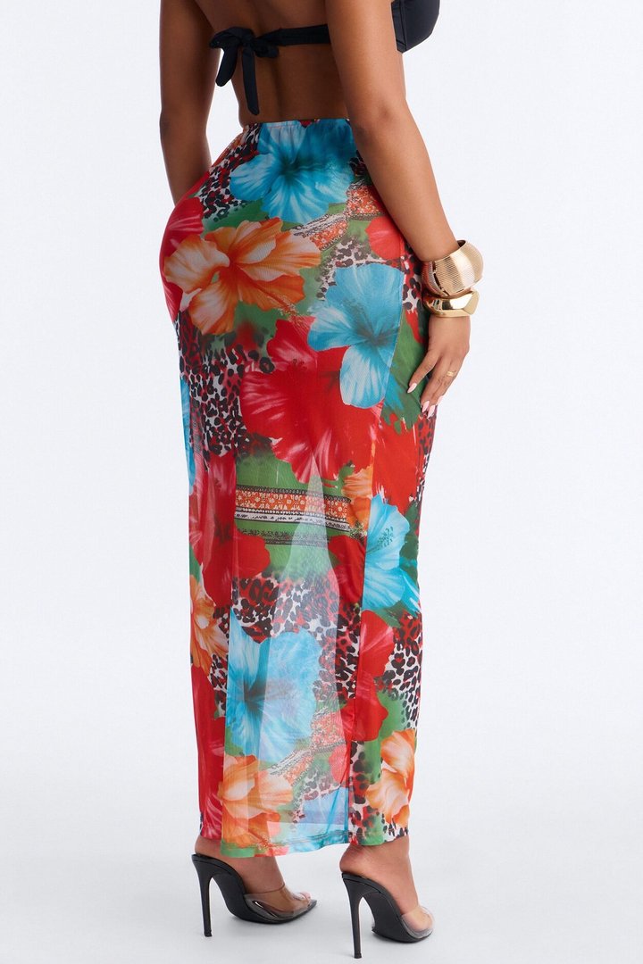 Tropic Tide Animal Floral Mesh Cover Up Skirt - Multi Color
