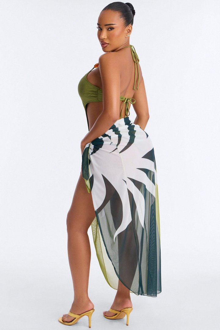 Waiting For The Sunset 1 Piece Swimsuit And Sarong - Green/combo