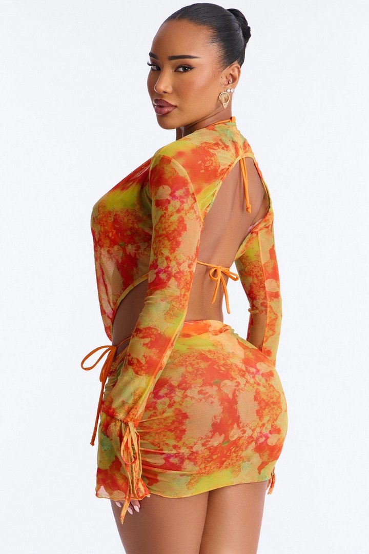 Catch Up To This Scoop Mini 4 Piece Bikini Skirt Set - Orange/combo