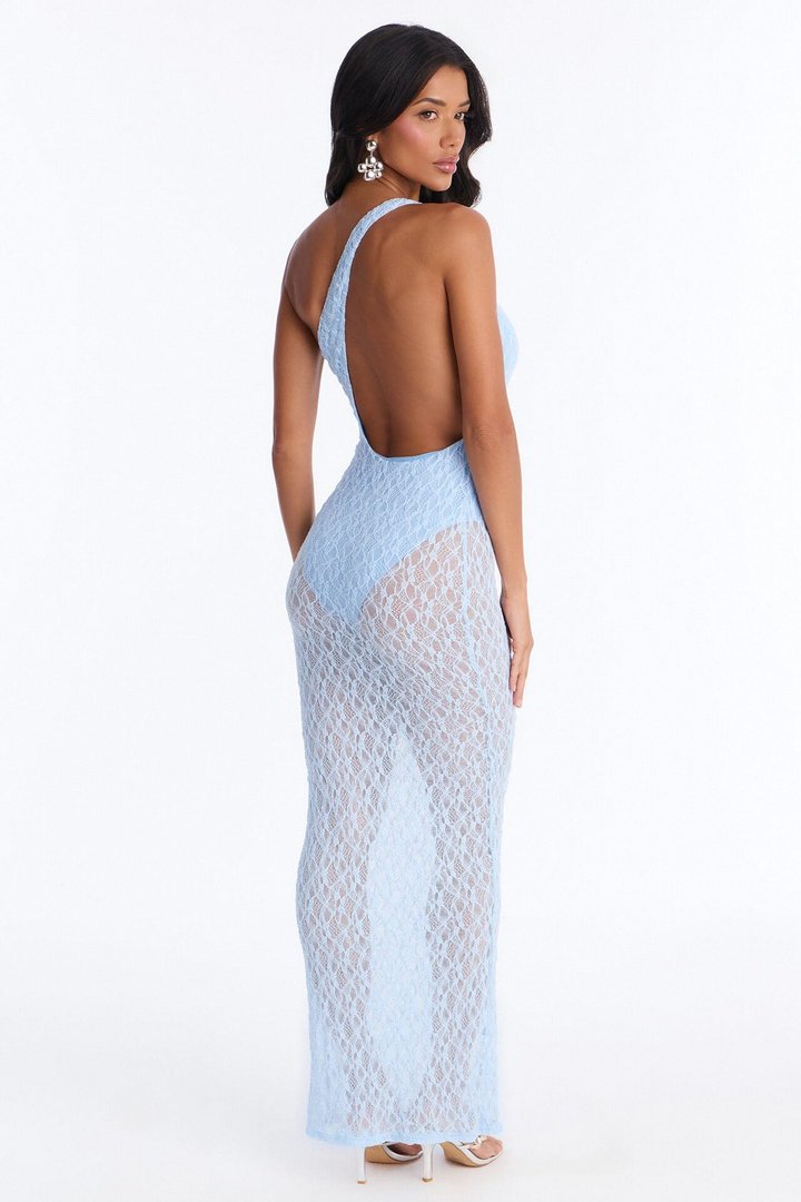 High Energy Sheer Lace Maxi Dress - Light Blue