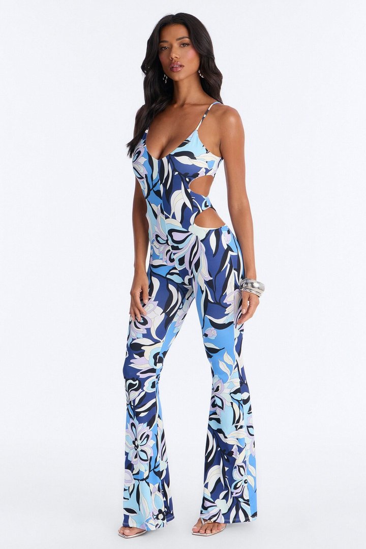 Zarah Cut Out Flare Jumpsuit - Blue