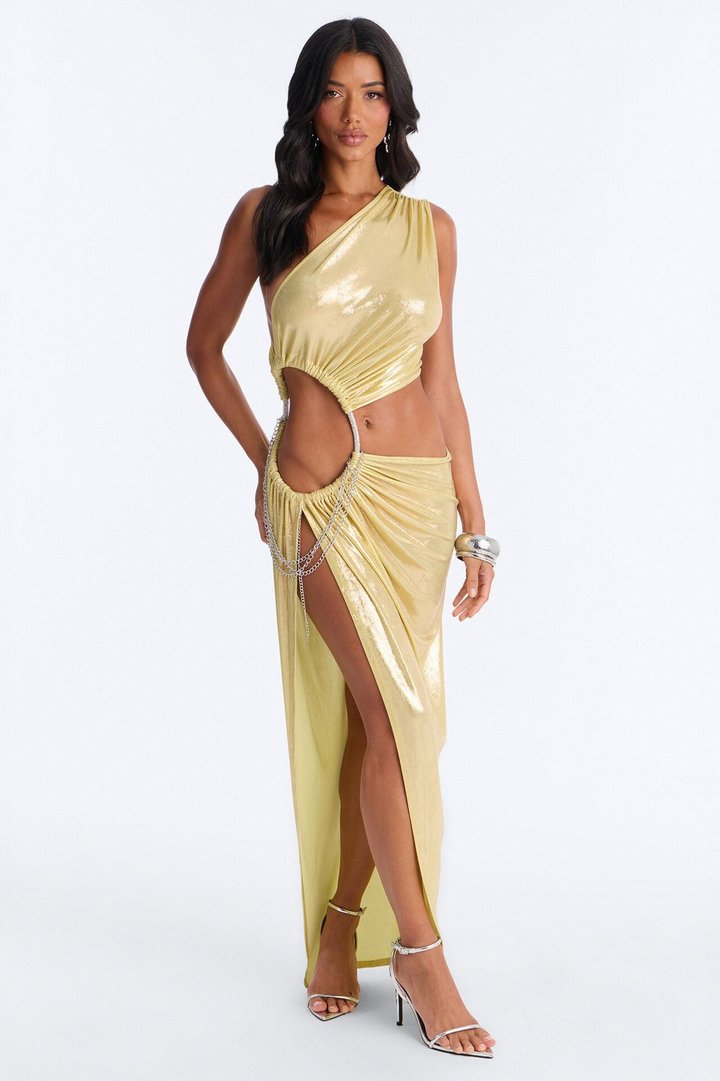Gemma Ruched Metallic Maxi Dress - Gold