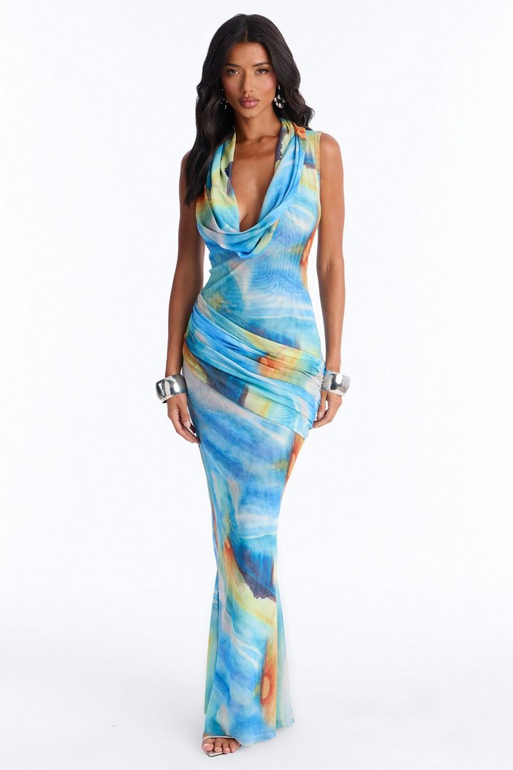 Blue Waters Mesh Maxi Dress - Blue/combo