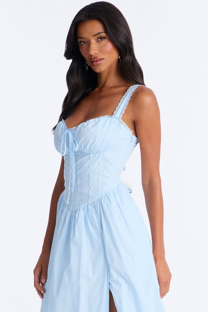 Scarlett Pleated Poplin Midi Dress - Blue