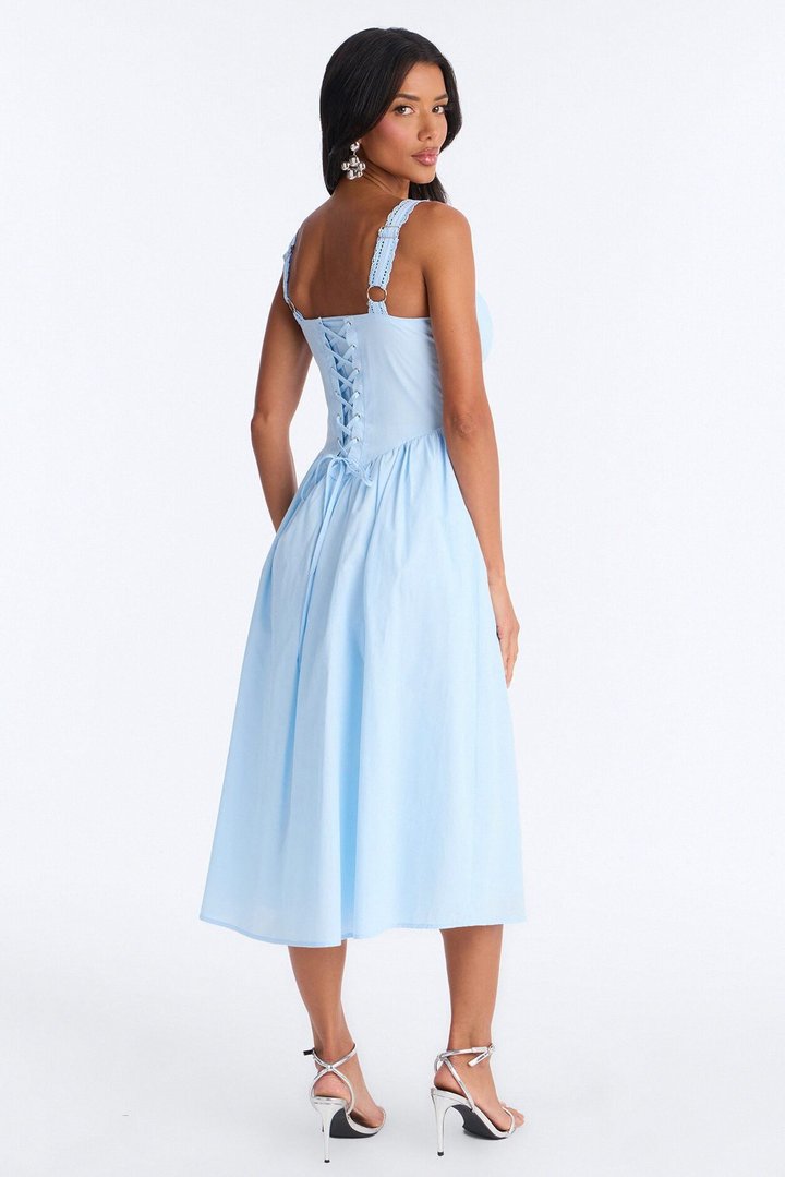 Scarlett Pleated Poplin Midi Dress - Blue