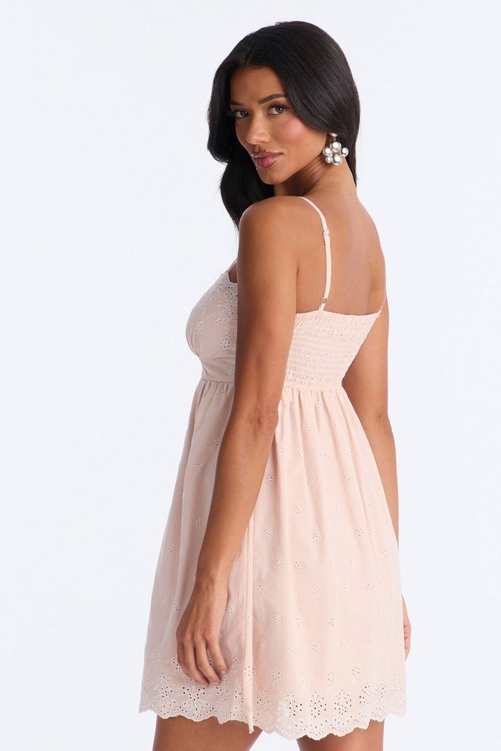Sophia Embroidered Eyelet Babydoll Mini Dress - Pink/combo