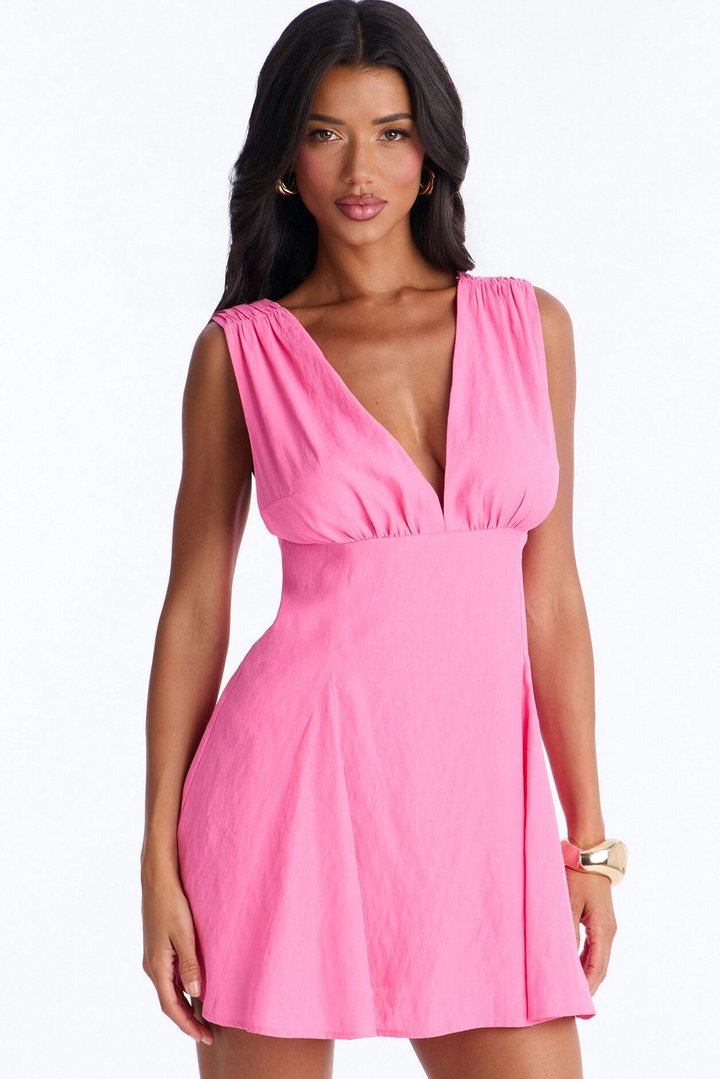 Maren Sleeveless Linen Mini Dress - Pink