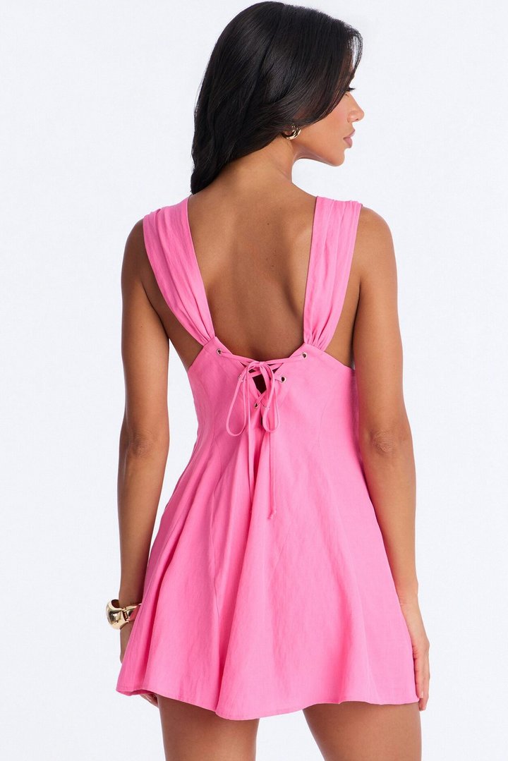 Maren Sleeveless Linen Mini Dress - Pink