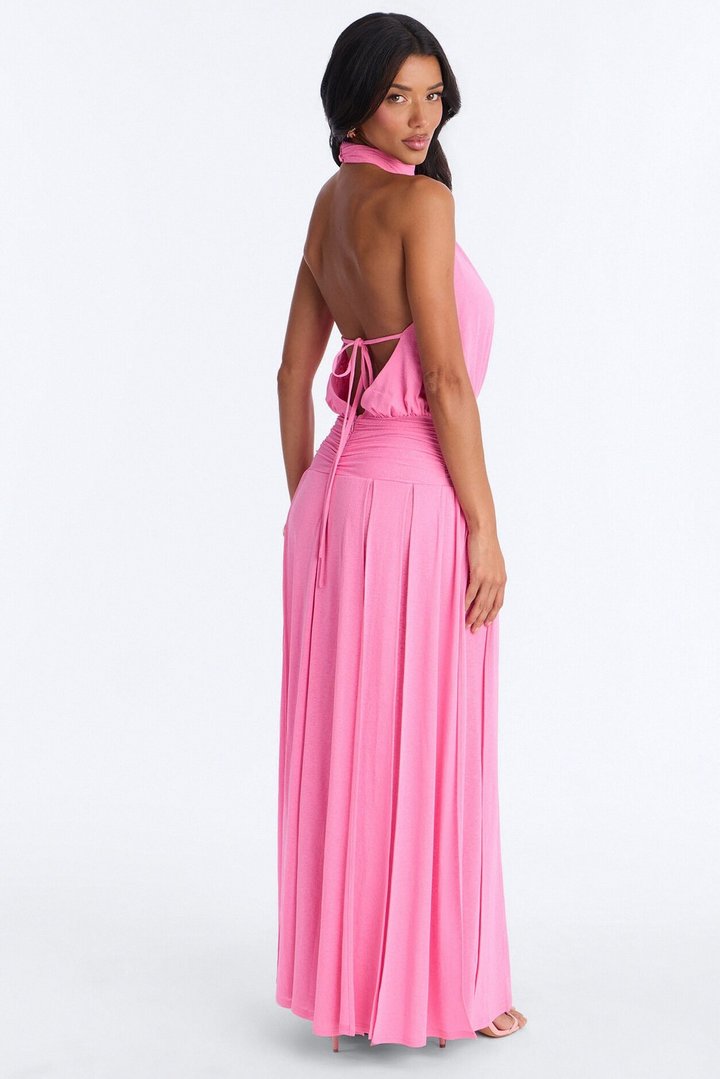 Bianca Halter Mock Neck Maxi Dress - Pink