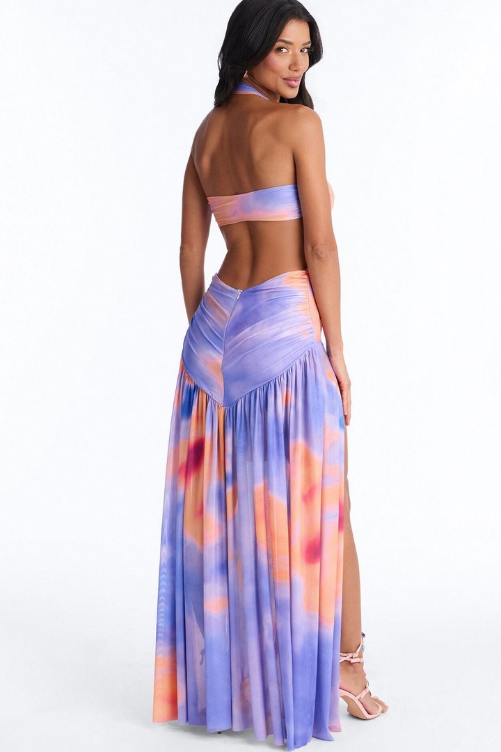 Petra Tie Dye Mesh Maxi Dresses - Purple/combo