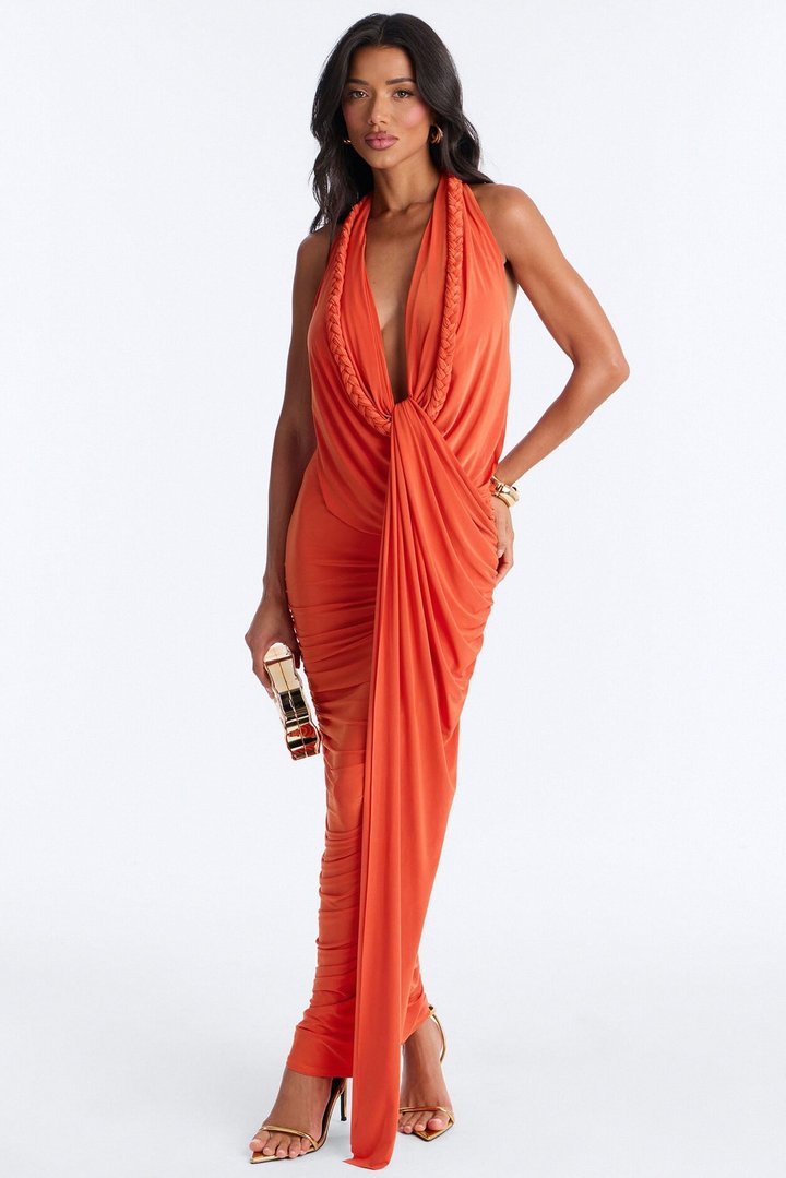 Miami Nights Braided Draped Maxi Dress - Terracotta