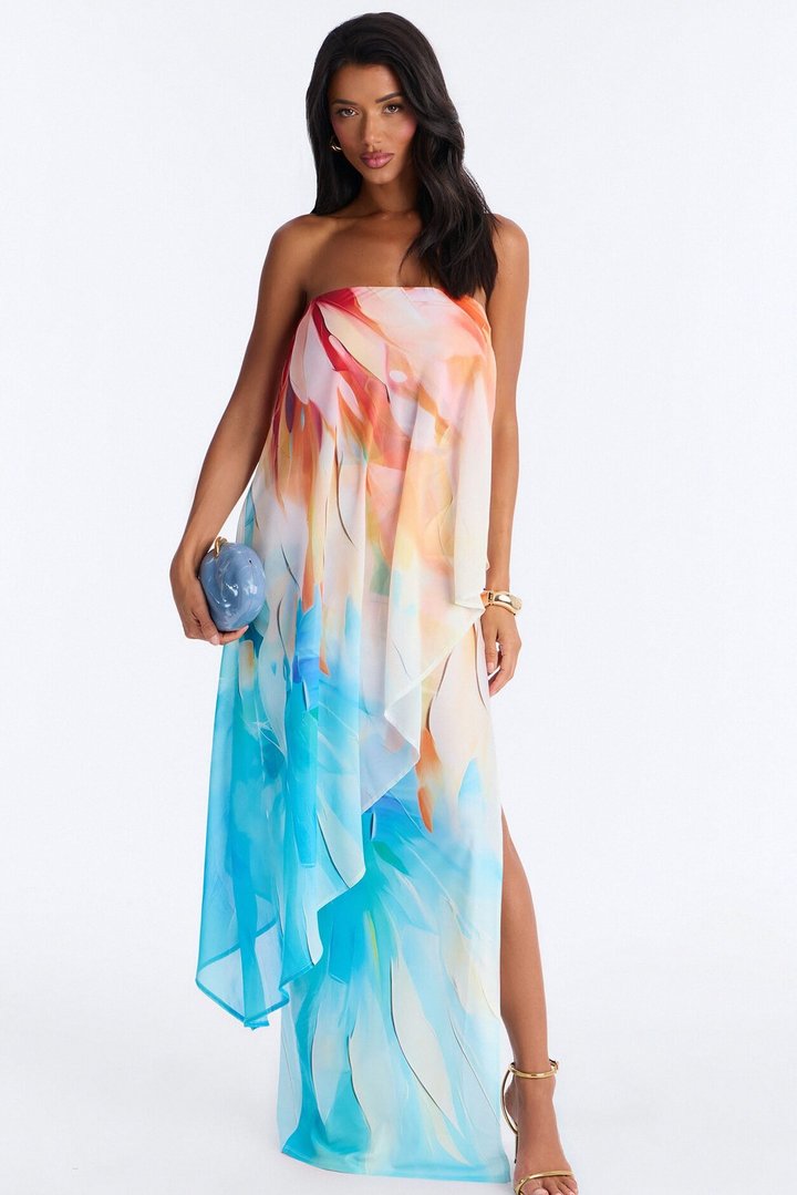 Out In Paradise Strapless Maxi Dress - Turquoise/combo