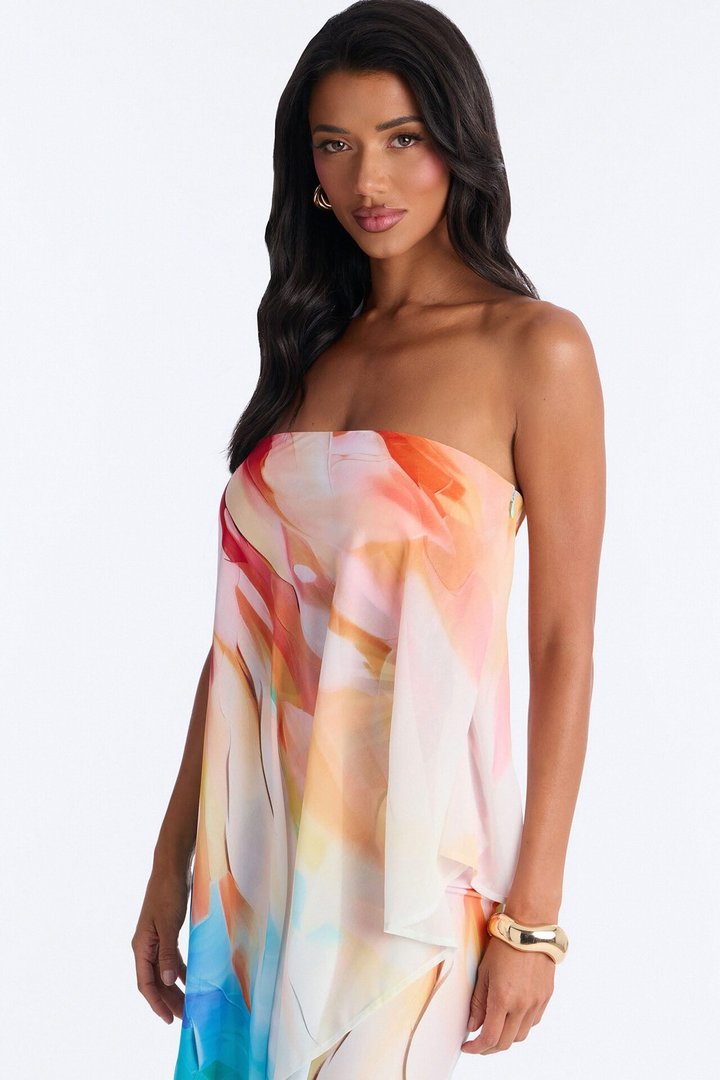 Out In Paradise Strapless Maxi Dress - Turquoise/combo