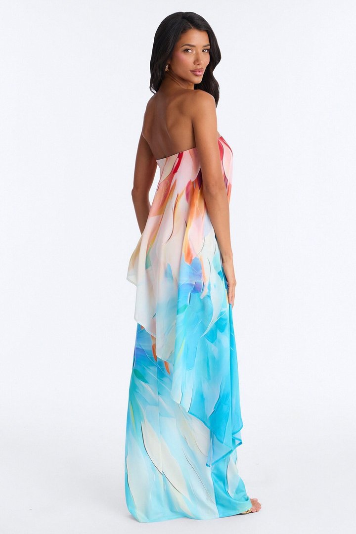 Out In Paradise Strapless Maxi Dress - Turquoise/combo