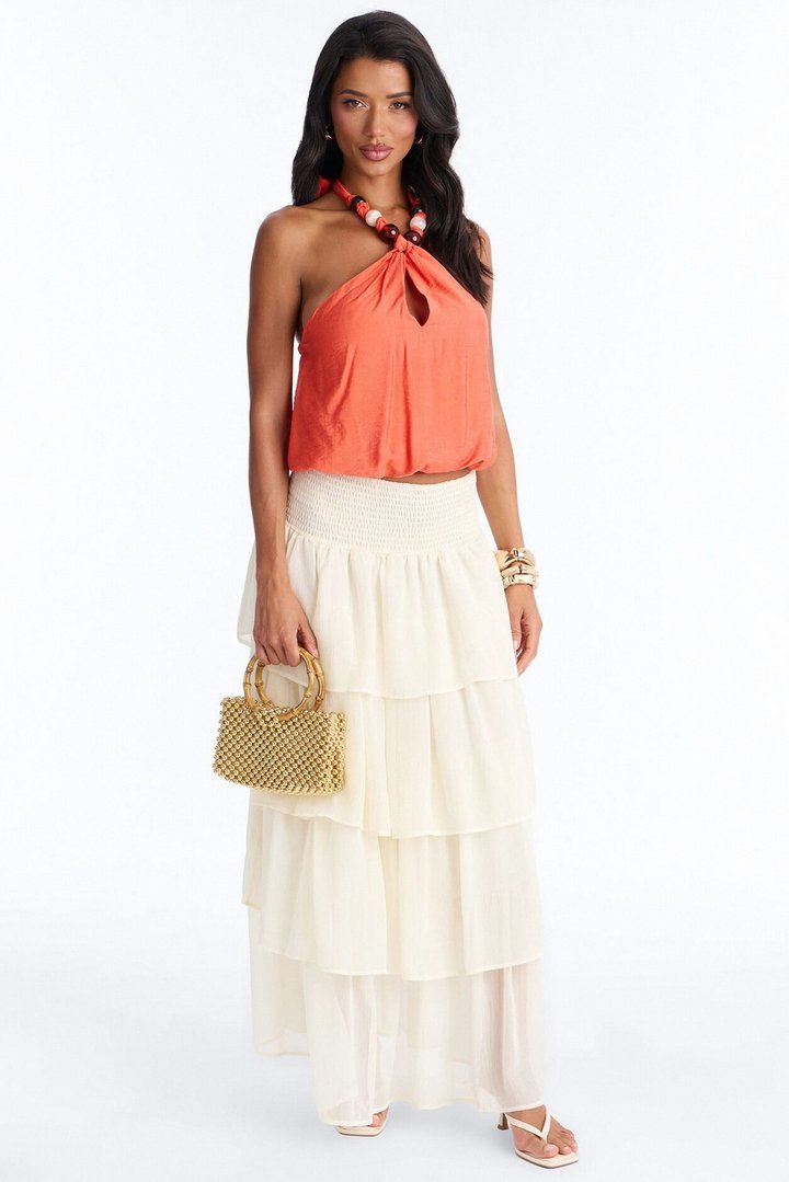 Beach Breeze Beaded Linen Halter Top - Orange