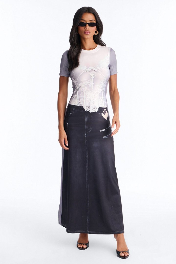 Armada Printed T Shirt Maxi Dress - Grey/combo