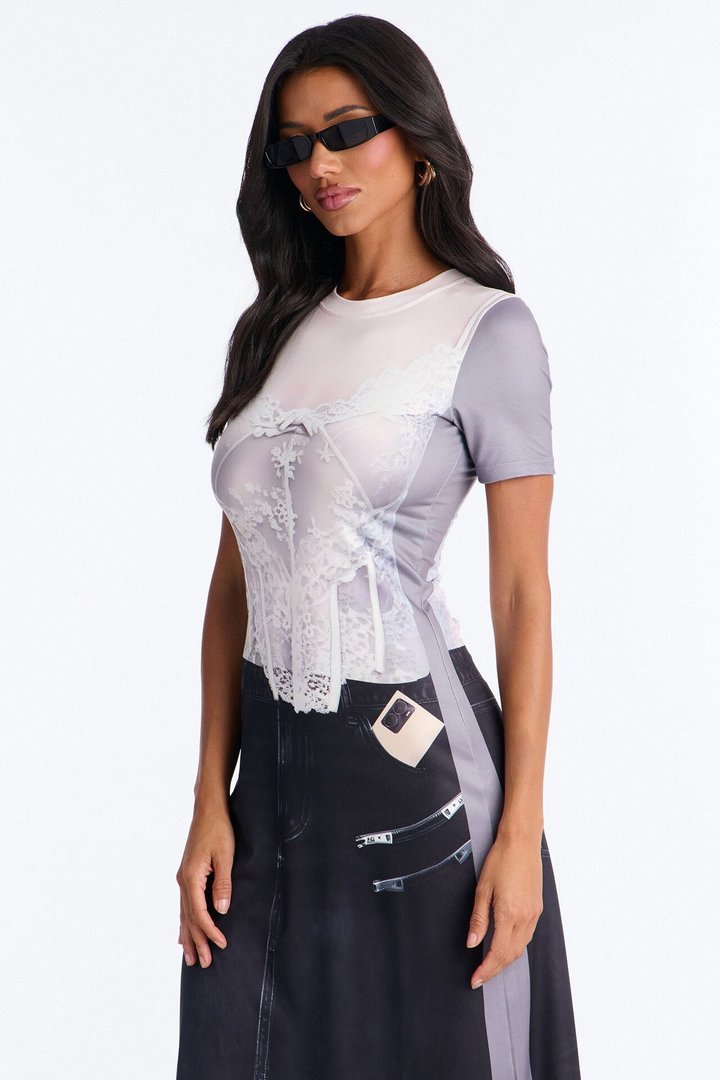 Armada Printed T Shirt Maxi Dress - Grey/combo