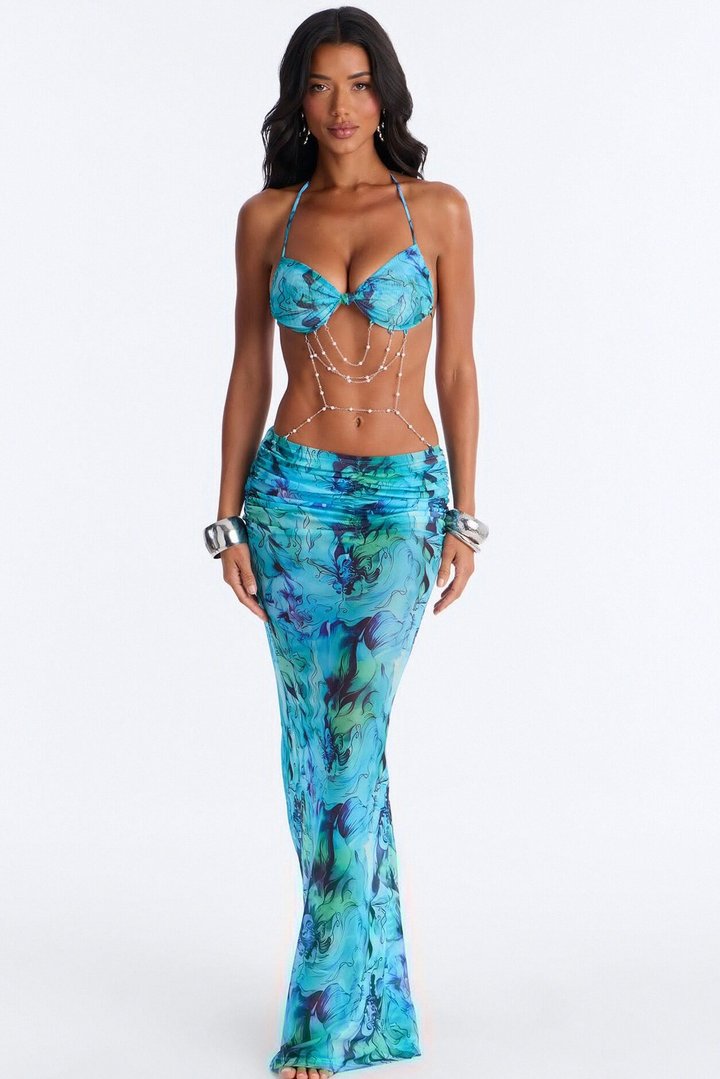 Darian Tie Dye Mesh Maxi Dress - Blue/combo
